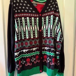 Men's Black & Green Holiday Cardigan Sweater